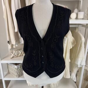 Alfred Dunner Women's Size L Black Beaded Button Down Sweater Vest  #3007